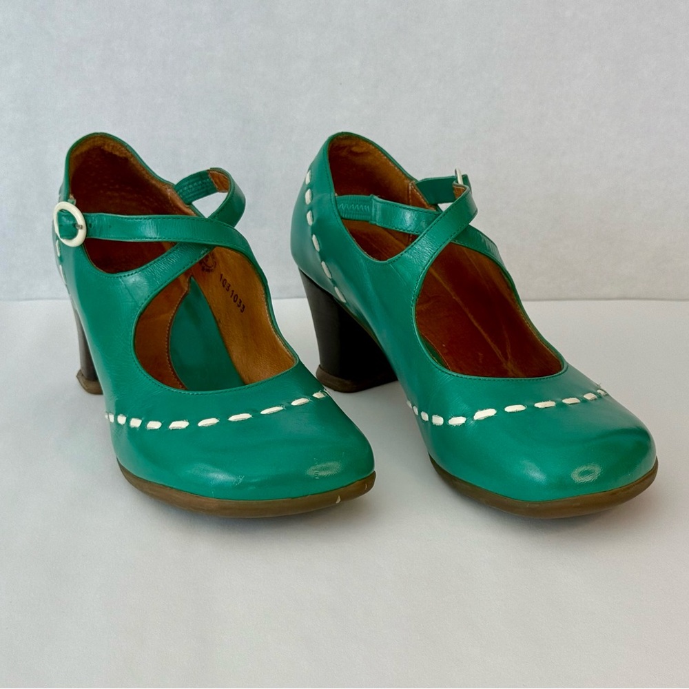 John Fluevog Operetta Malibran Mary Jane Heels 8 with box rare green color